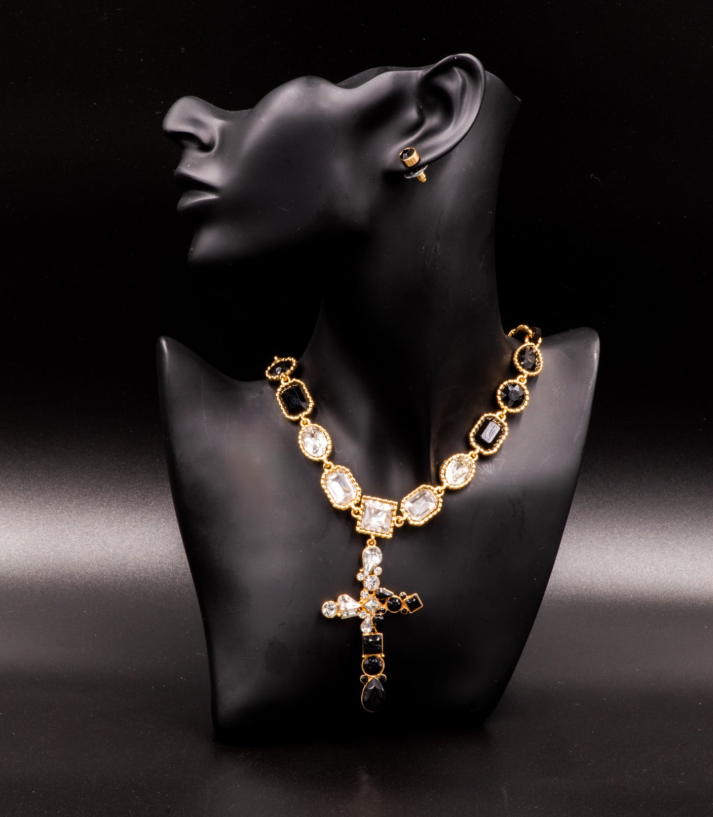 Black/Gold Necklace Set with Cross Pendant