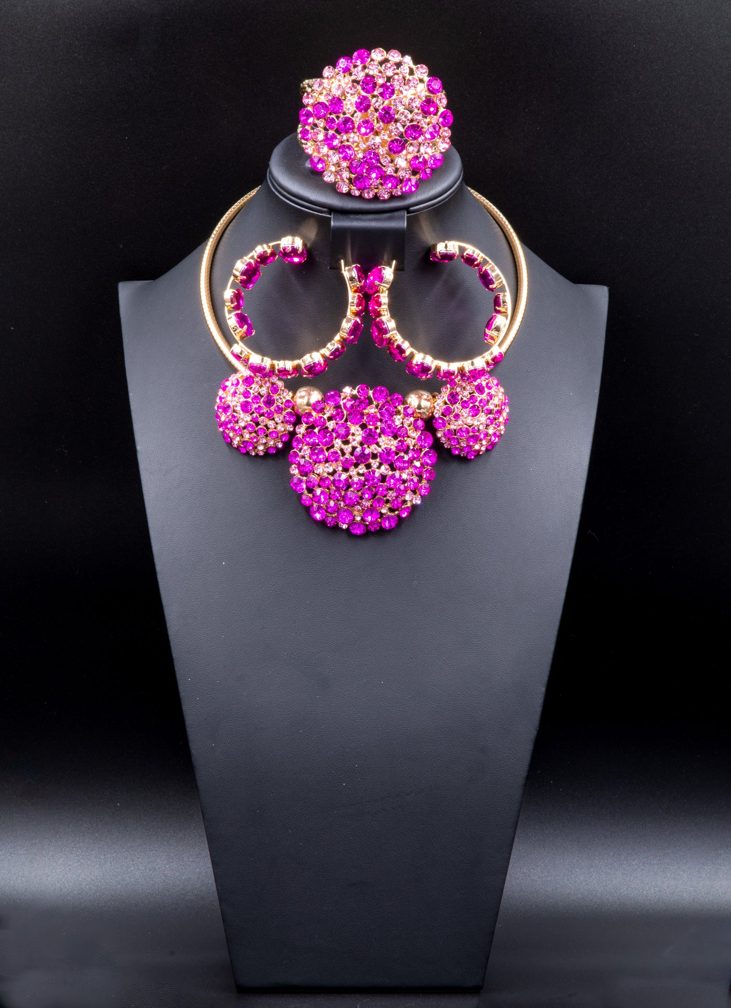 Fuschia Rhinestone/Goldtone Jewelry Set