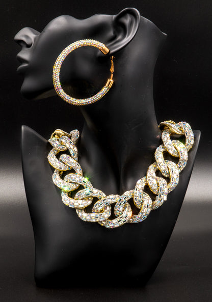 Rhinestone Iridescent/Goldtone Necklace Set