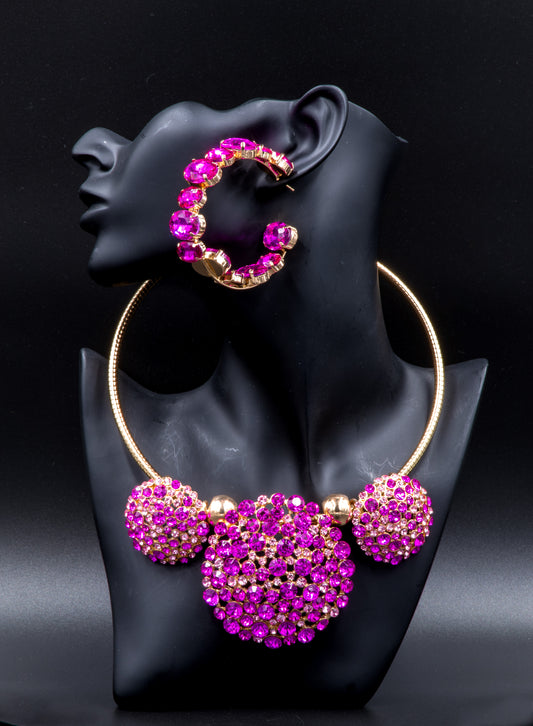 Fuschia Rhinestone/Goldtone Jewelry Set