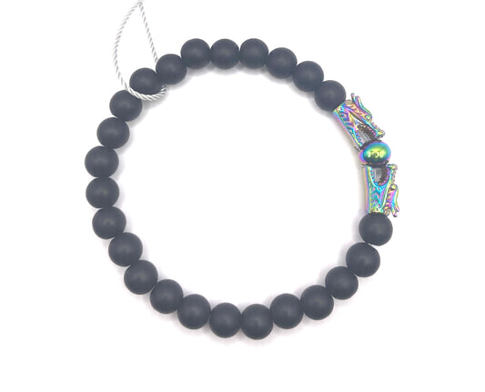 Men’s Black Lava/Iridescent Beaded Bracelet