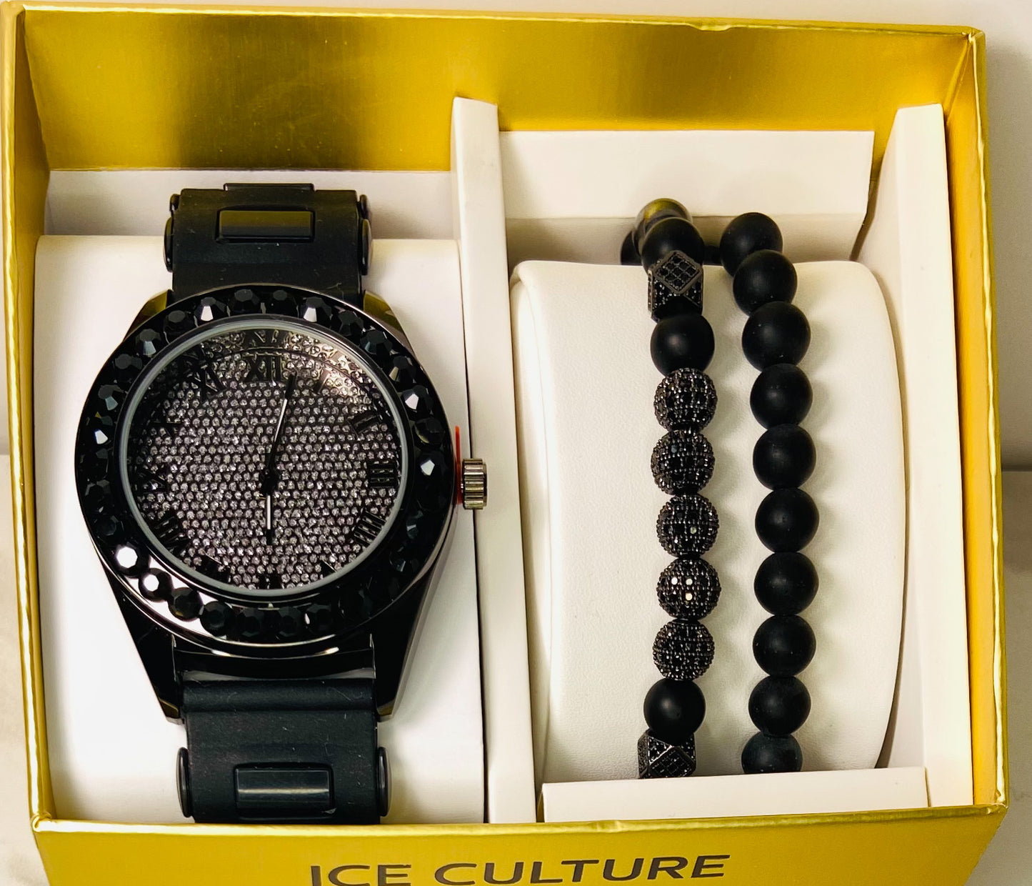 Men’s Black Rhinestone Watch Set