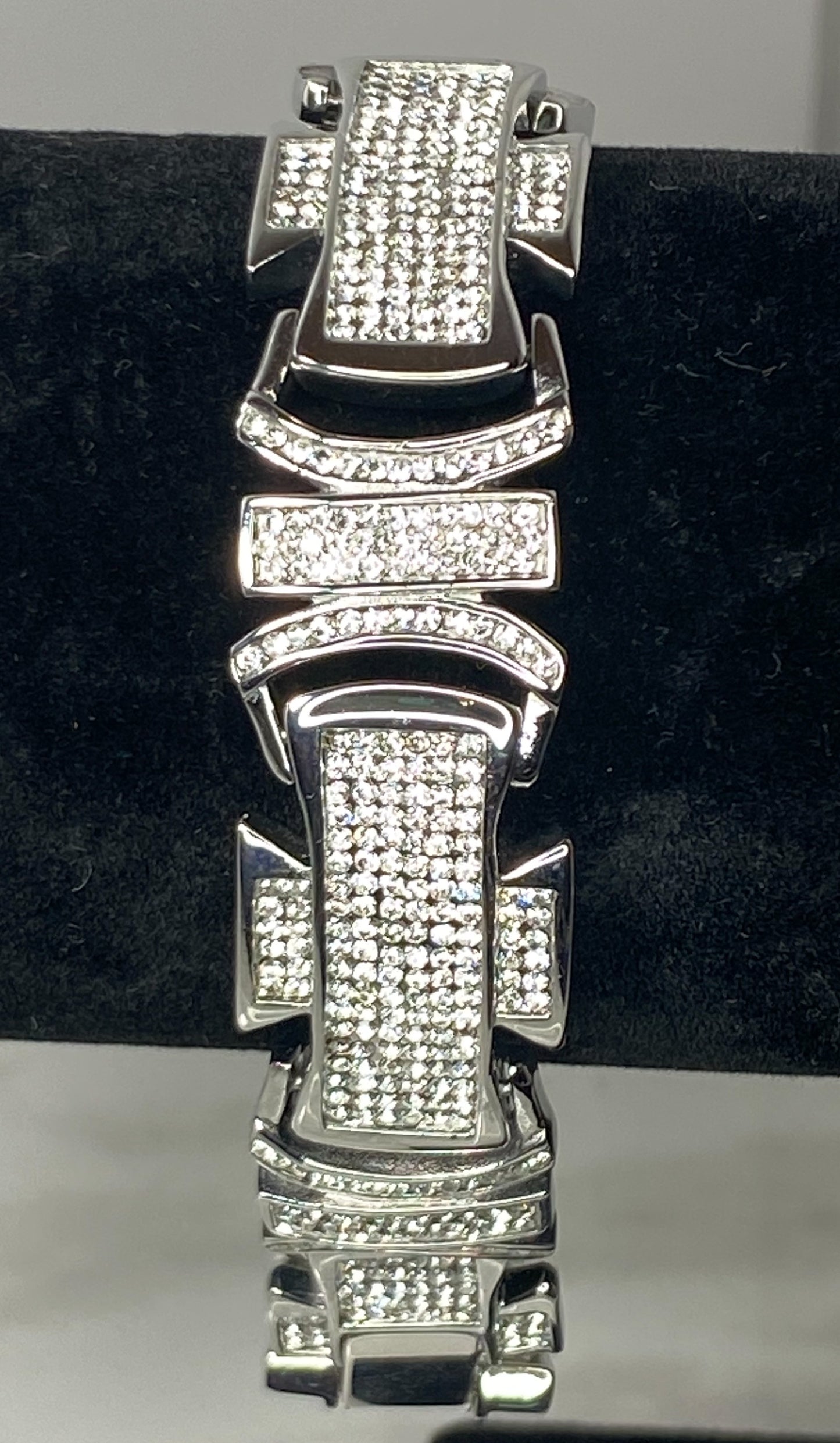 Men’s Silver-Plated Bracelet with Bling