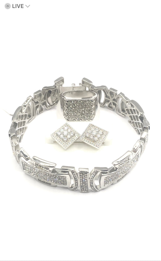 Men’s Silver-Plated Bracelet with Bling