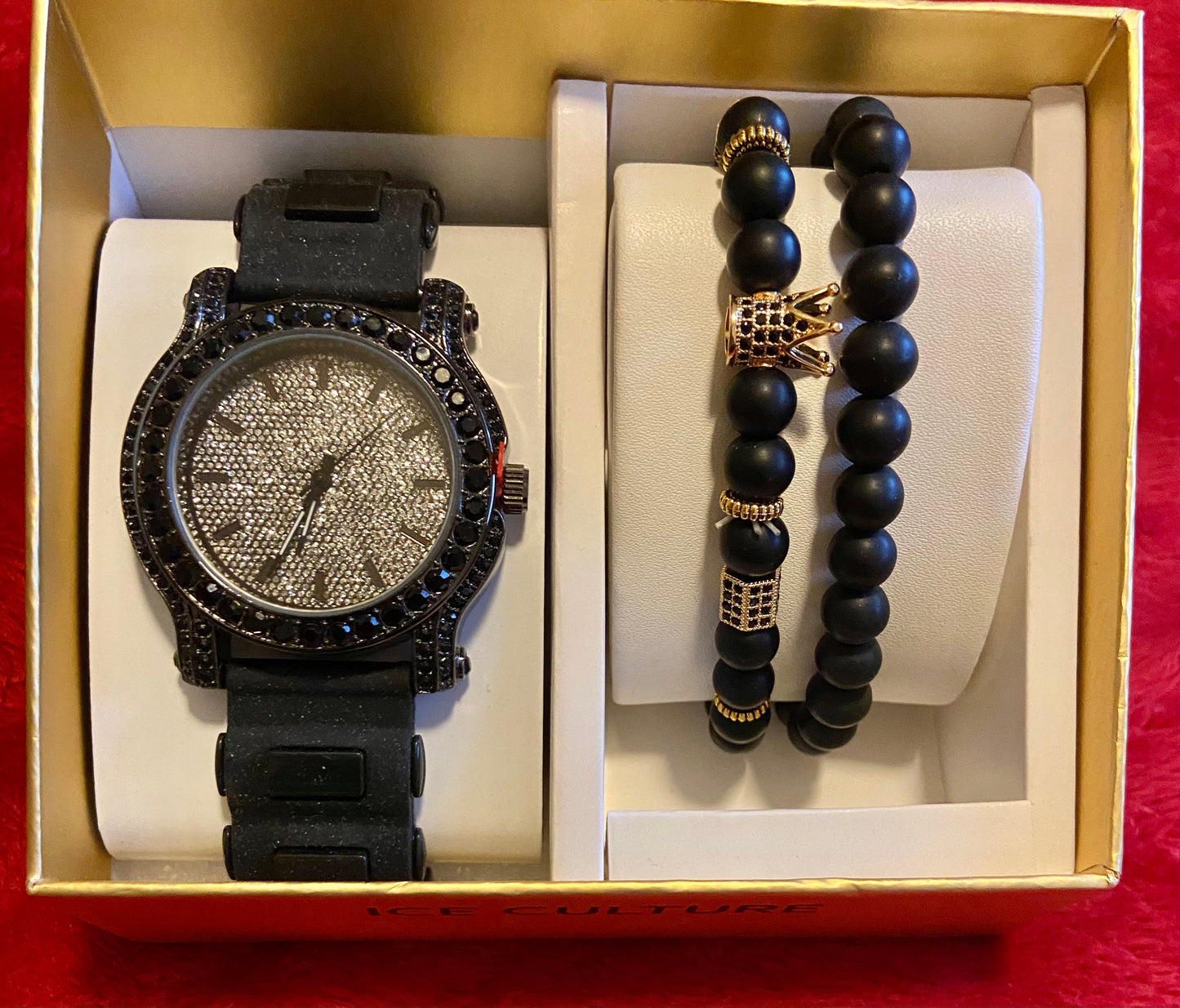 Men’s Black Rhinestone Watch Set