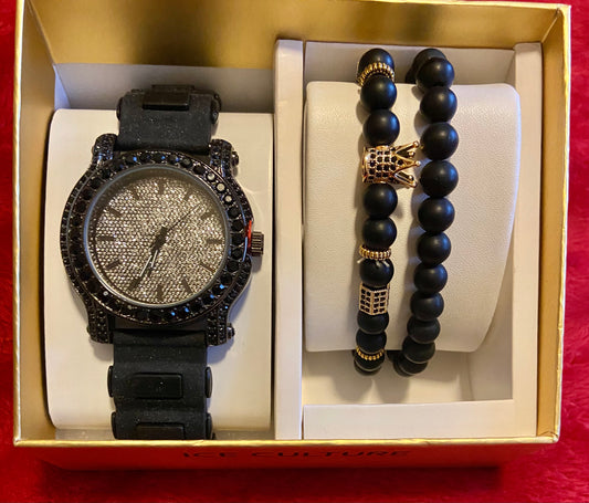 Men’s Black Rhinestone Watch Set