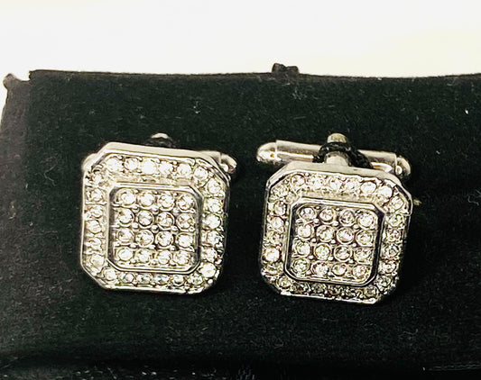 Men’s Silver Rhinestone Cuff Links