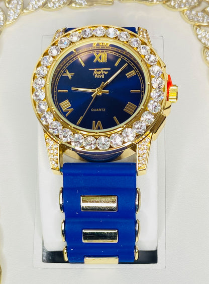 Men’s Blue & Rhinestone Watch/Chain Set
